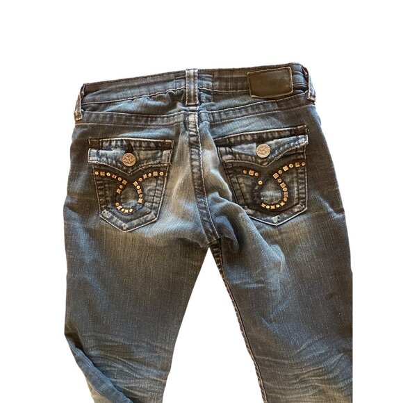 Big Star Jeans Womens 28 R Blue Liv Boot Cut Dark Wash Distressed Denim Pants - Picture 6 of 15